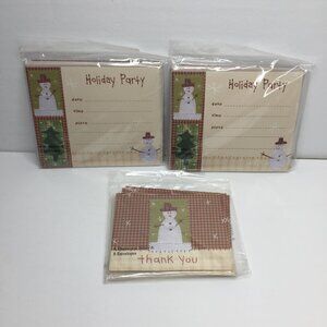 Primitive Snowman Holiday 16 Party Invitations 8 Thank You Cards Set Red Gingham